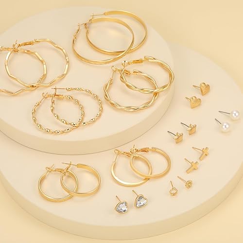 84 Pairs Gold Stud Earrings Set for Women Multipack, Fashion Pearl Cubic Zirconia Butterfly Earrings Packs Piercings, Hypoallergenic Stud Hoops Earrings for Gift