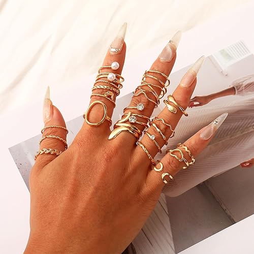 Gold Knuckle Rings Set For Women Stackable Joint Finger Midi Rings Dainty Cubic Crystal Zirconia Simple Hollow Twist Cute Rings Pack Jewelry Gift