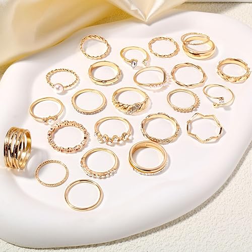 Gold Knuckle Rings Set For Women Stackable Joint Finger Midi Rings Dainty Cubic Crystal Zirconia Simple Hollow Twist Cute Rings Pack Jewelry Gift
