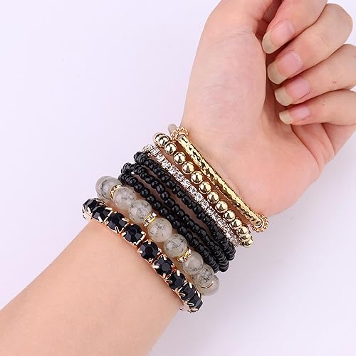 4 Sets Boho Bracelets for Women Multi-Color Layered Stackable Natural Beaded Bracelets Adjustable Stretch Bohemian Bracelets