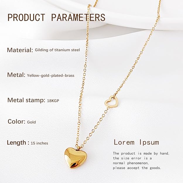 18K Gold Plated Heart Necklace for Women, Beautiful and Stylish heart chain necklace, Women's Jewelry Suitable for Birthdays, Mother's Day, Girlfriends, Wives and Gifts for Girls
