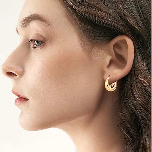 6 pcs Hoop Earrings for Women Lightweight Chunky Hoop Earrings Multipack Hypoallergenic, Thick Open Twisted Huggie Hoops Earring Set