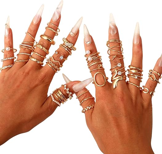 Gold Knuckle Rings Set For Women Stackable Joint Finger Midi Rings Dainty Cubic Crystal Zirconia Simple Hollow Twist Cute Rings Pack Jewelry Gift
