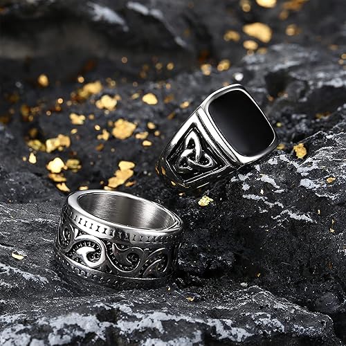 Jstyle 4Pcs Stainless Steel Vintage Signet Rings for Men Biker Rings