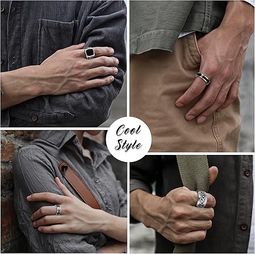 Jstyle 4Pcs Stainless Steel Vintage Signet Rings for Men Biker Rings